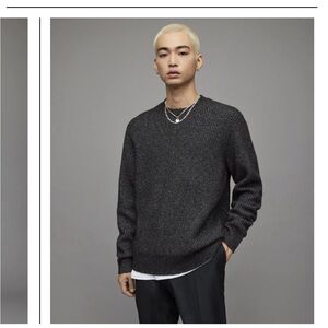 ALL SAINTS Astro Crew Sweater Size Medium Ribbed Knit Metallic Wool Alpaca Black